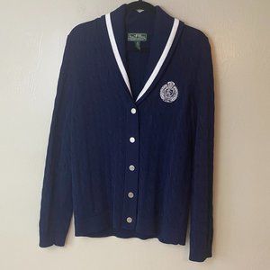 Lauren Ralph Lauren Navy Monogram Cardigan Sweater